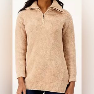 Barefoot Dreams CozyChic half zip tunic soft camel large